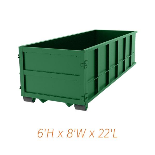 our thirty-yard dumpsters are suitable for construction debris, household junk, and yard waste